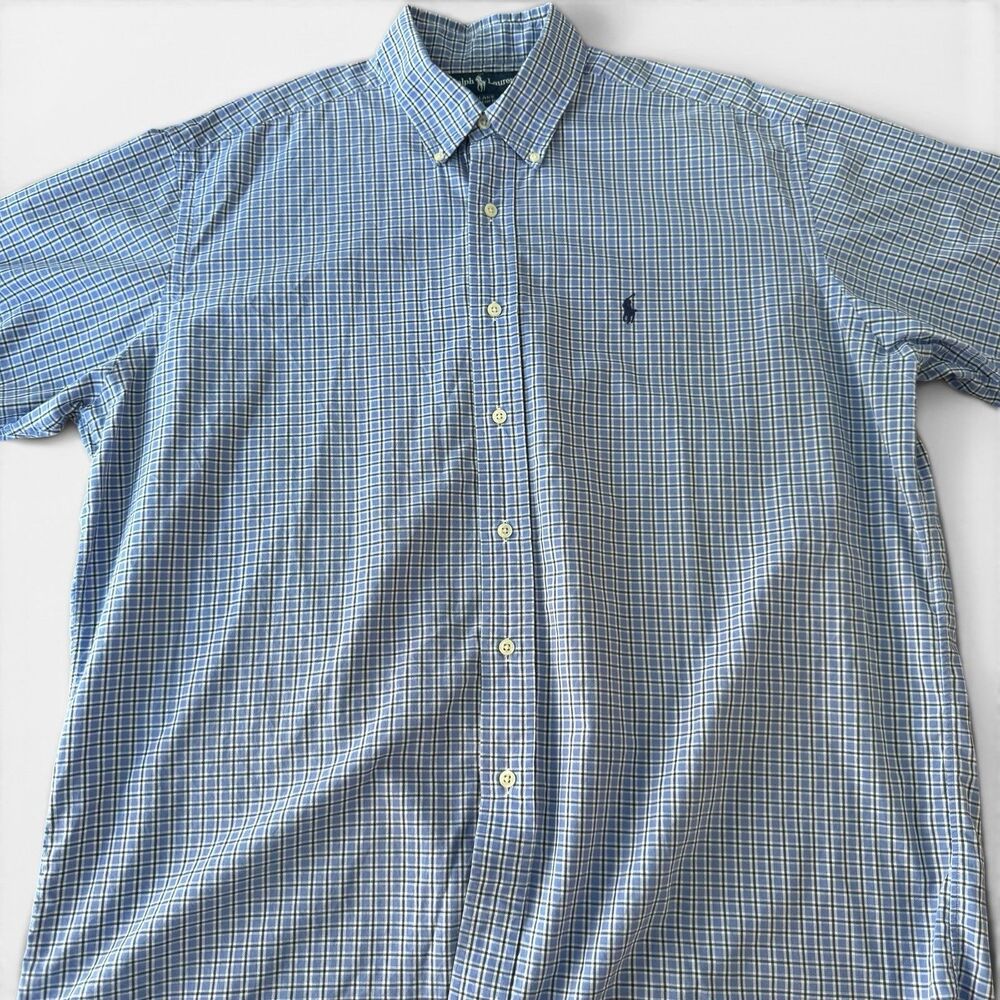 Ralph‎ Lauren Blake Shirt Mens Large Blue Plaid Check Short Sleeve Button Down